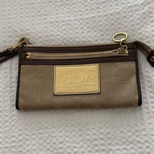 Coach Tan and Gold Signature Wristlet